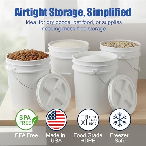 ePackageSupply 5 Gallon Bucket - Food Grade Bucket, Metal Handle Grip, BPA-Free, Heavy-Duty 90 Mil HDPE Plastic Pail, Stackable Utility Container, Made in USA, Lid Not Included, White, 6 Packs - color: White, size: 6 Packs