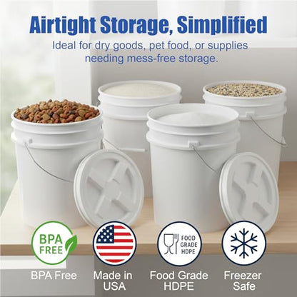 ePackageSupply 5 Gallon Bucket - Food Grade Bucket, Metal Handle Grip, BPA-Free, Heavy-Duty 90 Mil HDPE Plastic Pail, Stackable Utility Container, Made in USA, Lid Not Included, White, 6 Packs - color: White, size: 6 Packs