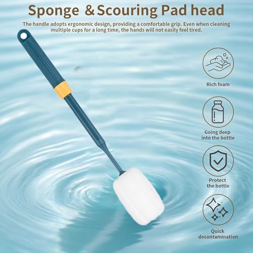 Dishwashing Foam Sponges Brush Telescopic Long Handle Scrubbing Brushes Clean Dishes, Sinks,Cookware,Coffee Glasses Pot Milk Cup Mugs Wine Bottle (4pcs) - size: 4pcs
