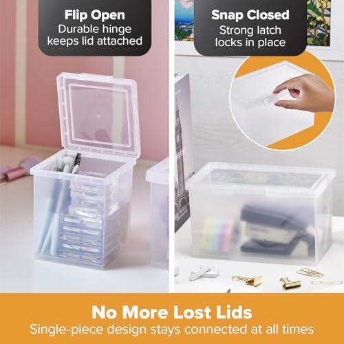 Bostitch Konnect Storage Containers with Lids, Clear Plastic Box, Stackable for Crafts, Home, and Office Organization, Labels, 3-Piece (1 4 Qt Box, 2 1.5 Qt boxes)