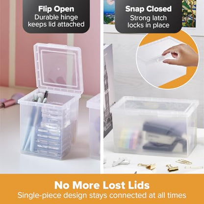 Bostitch Konnect Storage Containers with Lids, Clear Plastic Box, Stackable for Crafts, Home, and Office Organization, Labels, 3-Piece (1 4 Qt Box, 2 1.5 Qt boxes)