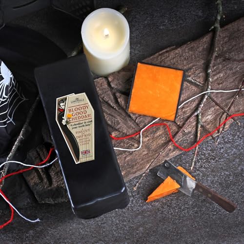 Bloody Good Cheddar, Matured Red Leicester Halloween-Themed Cheddar Cheese in Black Wax Coffin Shape, 7 Ounces