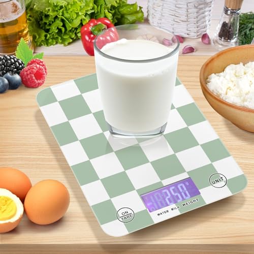 Food Scale Kitchen Scale for Baking Cooking Digital Food Weighing Measuring Scale Small Waterproof Electric Food Scale Checkered Green and White - color: Checkered Green and White