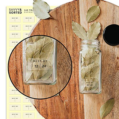 Clear Expiration Date Labels, 176 Waterproof Food Labels for Pantry Containers, Kitchen Freshness, Use by Meal Prep Best Write On Stickers - style: Clear Expiration Labels