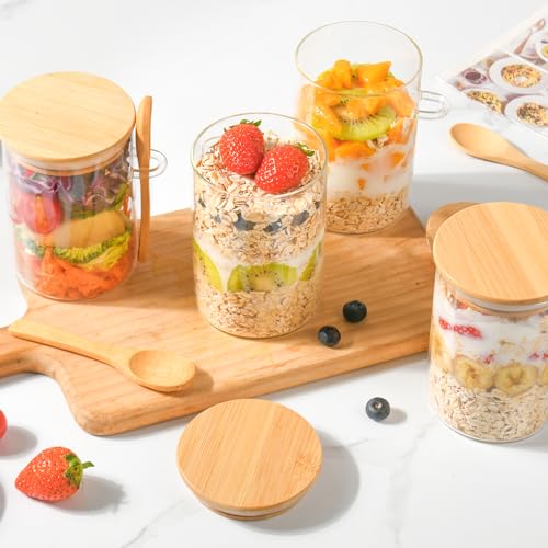 Overnight Oats Containers with Lids,4 Pack 18oz Overnight Oats Jars with Spoons,Salad Meal Prep Jar with Bamboo Lids for Chia Seed Pudding Salad Cereal Coffee Flour,Sourdough Starter Jar for Bread - size: 4 Pcs