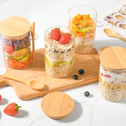 Overnight Oats Containers with Lids,4 Pack 18oz Overnight Oats Jars with Spoons,Salad Meal Prep Jar with Bamboo Lids for Chia Seed Pudding Salad Cereal Coffee Flour,Sourdough Starter Jar for Bread - size: 4 Pcs