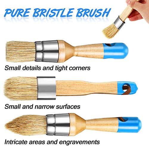 Boao 3 Pieces Chalk and Wax Paint Brushes Bristle Stencil Brushes for Wood Furniture Home Decor, Including Flat, Pointed and Round Chalked Paint (Blue)