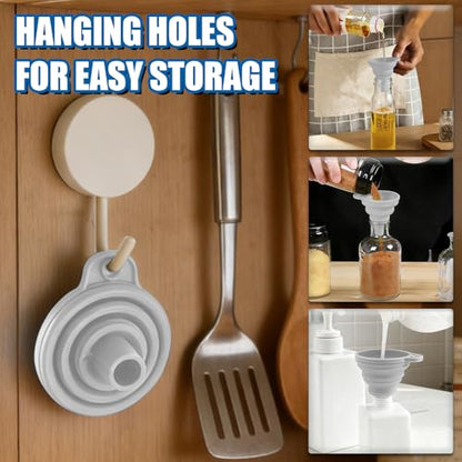 4PCS Silicone Collapsible Funnels Set for Kitchen Use Compact and Portable Liquid Transfer Tool, Collapsible Gadgets(Gray) - color: 4PCS-Gray