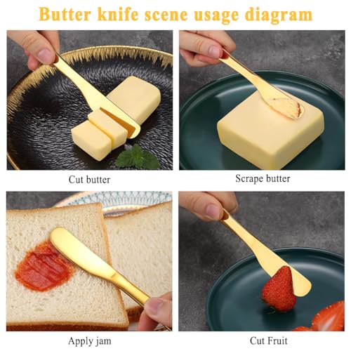 Homquen Stainless Steel Butter Knife, Gold Butter Knives, Butter Spreader, Butter Spreader Knife for Kitchen Restaurant Party, Kitchen Gadgets, Set of 4 - color: 2. Gold