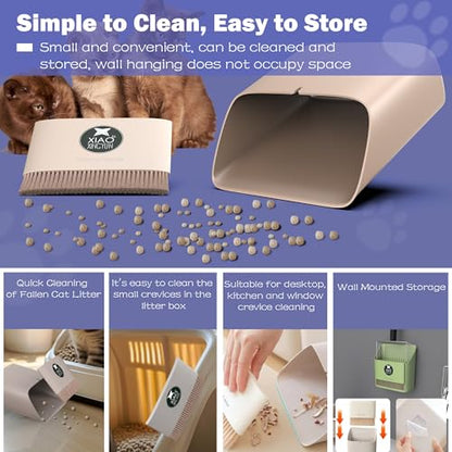 Metal Cat Litter Scooper Kit - Durable Large Steel Litter Scoop with Dual Grid, Includes Broom & Dustpan for Quick, Easy Cleaning - color: Green
