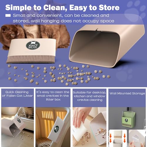 Cat Litter Scooper with Holder, Metal Litter Scoop Includes Portable Small Broom and Dustpan Set, Heavy Duty Stainless Steel Litter Scoop with Coarse and Fine Grid, Quick Sift and Easy Clean - color: Orange