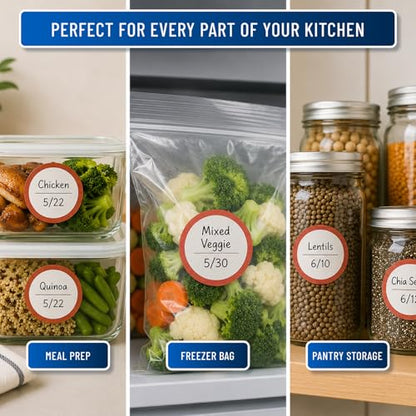Water Soluble Labels for Food Containers – Dissolvable Kitchen Labels – No Sticky Residue – 2" Diameter, Two-Line Writable Surface, 200 Labels Per Roll (Red) - color: Red