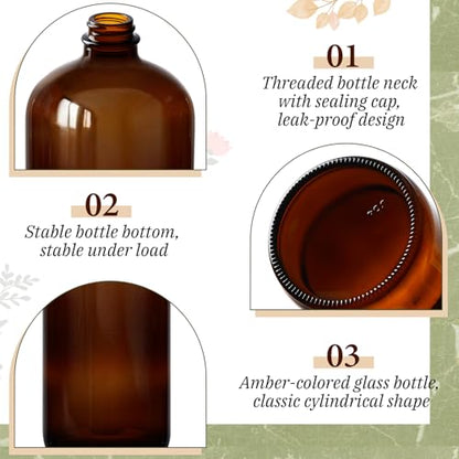 Cinnvoice 6 Pcs 32 oz Amber Boston Glass Bottles Brown Glass Bottles with Airtight Lids Quart Sized Beer Growler Dark Juice Jars for Kombucha Brewing Essential Oils Vanilla Extract Lab Holiday Gift