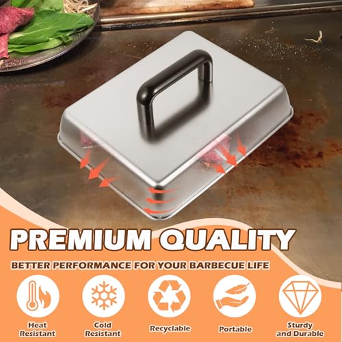 14 Inch Rectangular Melting Dome & Grill Press Kit for Blackstone Accessories, Stainless Steel Cheese Basting Cover and Cast Iron Bacon Burger Press for Flat Top Griddle Grill - size: 14" x 9"