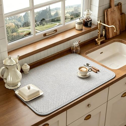3 Pcs Extra Large Size Dish Drying Mat,Absorbent Microfiber Dishes Drainer Mats,30×24" Inch Pads for Kitchen Counter,Coffee,Rack,Under Sink,Light Gray - size: 3PCS 30×24 inch
