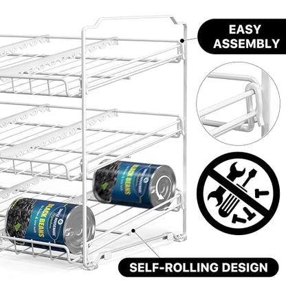 Simple Houseware Stackable Can Organizer Rack for Pantry/Cabinet - 11.5" D x 17" W x 13.75" H, Holds 36 Cans, 3-Tier Can Food Storage Dispenser, White - color: White