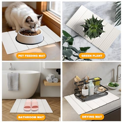 Large Stone Dish Drying Mat for Kitchen Counter, 23" × 15" Quick Dry Stone Mat, Collapsible Fast Absorbing Diatomaceous Earth Non-Slip Dish Drying Pad for Dishes & Cups (White, 23" × 15") - color: White