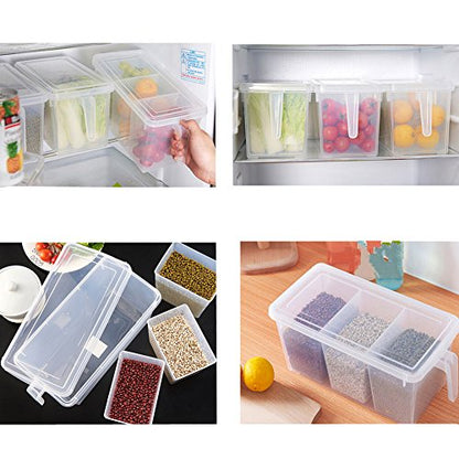 2 Pack Plastic Divided Veggie Storage Containers with Lids and Handles for Fridge Storage Organizer Boxes for Refrigerator Produce Beans Fruits Organzation - style: 2Pack with 6 dividers