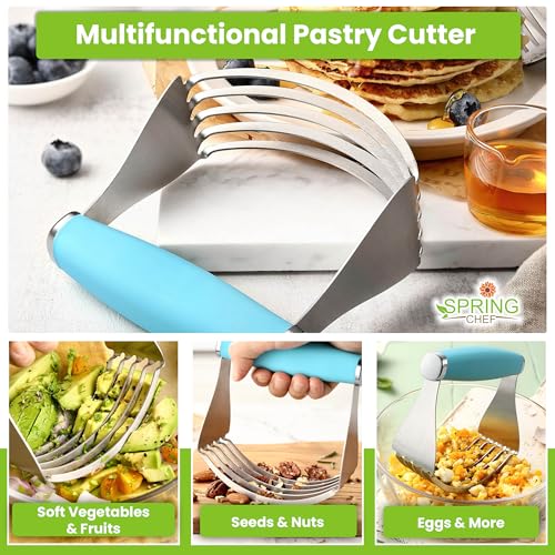 Spring Chef XL Stainless Steel Pastry Cutter Tool for Baking - Heavy Duty Dough Blender - Butter & Dough Cutter Tool with Sharp Blades - Pastry Blender for Easy Mixing - Dishwasher Safe - Aqua Sky | Heavy Duty Dough Mixer with Stainless Steel Blades, Butt