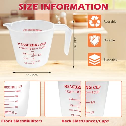 16 Pcs 1 Cup/8 Oz Plastic Measuring Cups With Spout And Handle | 250ml Clear Graduated Measuring Cups With Oz And Ml Markings For Water, Flour, Liquids, Baking, Cooking And Mixing - color: 16 Pcs, size: 1Cup/8OZ