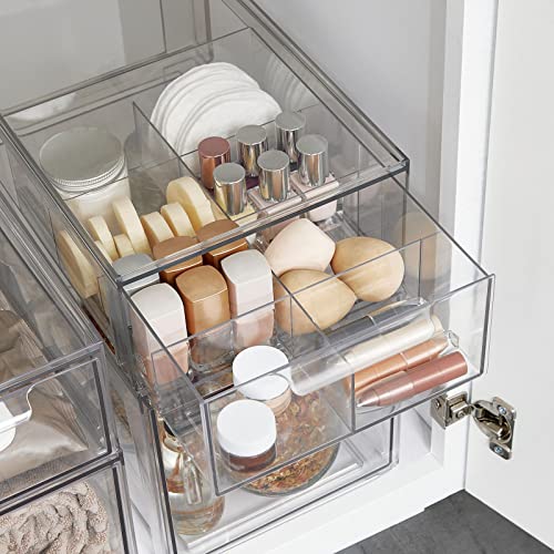 mDesign Plastic Kitchen and Pantry Organizer with Divided Drawer - Stackable Bin with 8 Sections for Tea and Snack Food - Perfect for Organizing Cabinet, Fridge - Lumiere Collection - 2 Pack - Clear