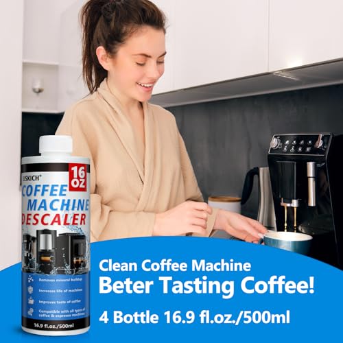 4 Pack Coffee Machine Descaler Descaling Solution -16 Uses,Descaling Solution for Descaling Solution for Keurig, Nespresso, Delonghi,Espresso Machines - size: 64 oz-Liquid