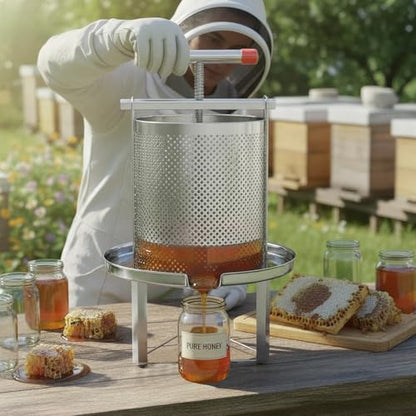 Honey Press, 3.5 Gallon Honey Extractor Manual Stainless Steel Bee Honey Press Extractor Household Manual Mesh Honey Press Extractor Machine for Wine Honey and Juice Making