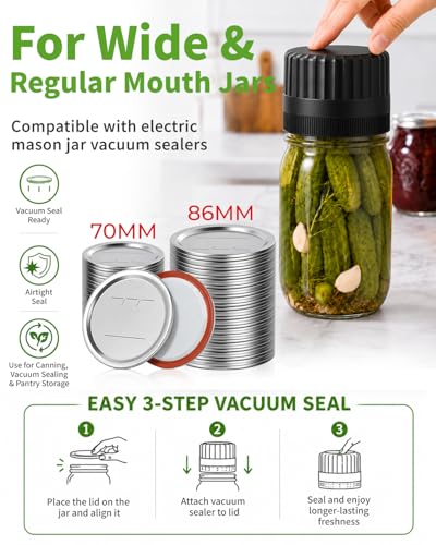 36 Pack Mason Jar Lids for Wide and Regular Mouth Jars, with Date Reminder Vacuum Seal Lids for Electric Mason Jar Vacuum Sealers - size: 18 Regular + 18 Wide Mouth Lids