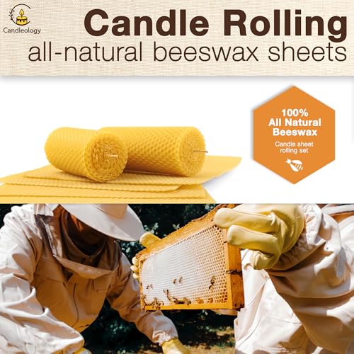Natural Beeswax Sheets for Candle Making (10-Sheet Pack with Cotton Wicks) Natural Yellow Tone - DIY Beeswax Candle Rolling Kit for Kids & Adults - color: Natural-Gold