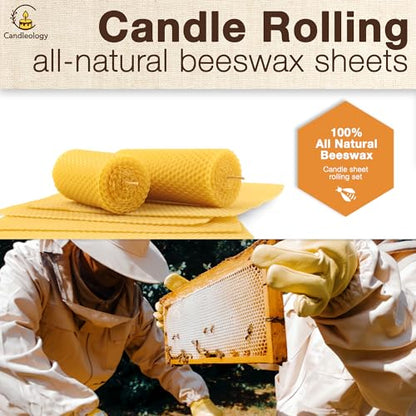Natural Beeswax Sheets for Candle Making (10-Sheet Pack with Cotton Wicks) Natural Yellow Tone - DIY Beeswax Candle Rolling Kit for Kids & Adults - color: Natural-Gold