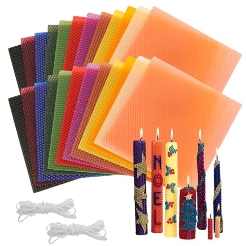 GBACHOOSE Beeswax Sheets for Candle Making, 24 Pack 8 x 8 Inch Honeycomb Wax Sheets in 12 Colors with Cotton Wick, DIY Rolled Beeswax Candle Making Kit for Adults, Kids, Crafts, Gifts - color: 12Color - 24PCS, size: 7.8x7.8 inches