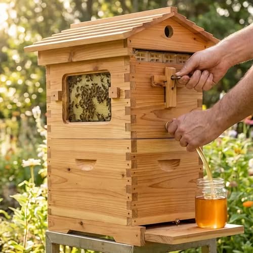 Bee Hive Starter Kit – Automatic Beehive Box Set for Easy Beekeeping, Complete Bee Hive Boxes for Beginners