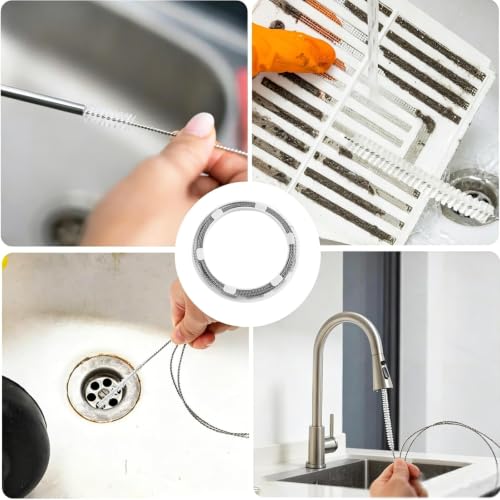 2-in-1 Drain Cleaning Kit-160 Inch Flexible Stainless Steel Drain Brush and 80 Inch Spring Drain Auger - style: 160 IN