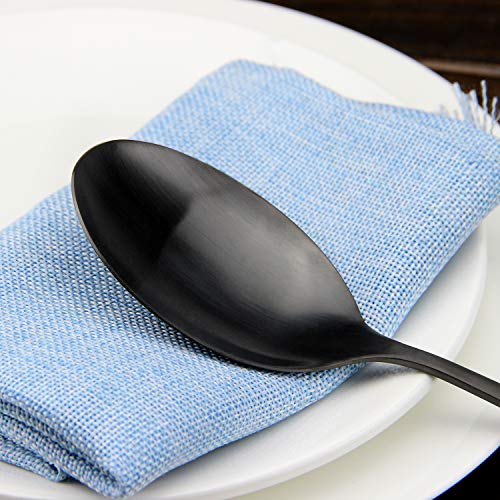 Large Serving Spoons, Matte Black Stainless Steel Serving Spoon 2 Pcs | 9.8Inch-Catering Spoons Solid Serving Utensils Big Serving Utensil for Buffet, Parties, Catering - color: 2Pcs-Black Large Serving Spoons