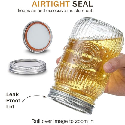 SUT Clear Wide Mouth Mason Jars 32 oz,9 Pack Quart Mason Jars With Airtight lids and Bands,Clear Canning Jars 32 oz for Preserving,Meal Prep,Overnight Oats - color: Flower