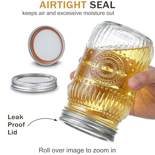 SUT Clear Wide Mouth Mason Jars 32 oz,9 Pack Quart Mason Jars With Airtight lids and Bands,Clear Canning Jars 32 oz for Preserving,Meal Prep,Overnight Oats - color: Flower