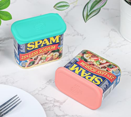 Silicone Can Lids for SPAM Canned Meat 12 oz, LFGB Platinum Silicone Can Covers for Food Storage, Freezer Dishwasher Safe, Set of 2 - color: pink green