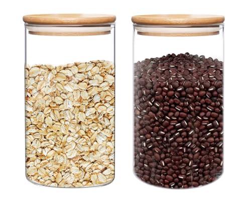umieo Large Glass Flour and Sugar Containers 50oz Set of 2, Glass Jar with Airtight Lids, Clear Storage Containers with Bamboo Lids for Rice, Oat, Nuts, Candy, Cereal, Coffee, Beans - color: 50oz-2Pack
