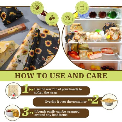 3 Rolls Reusable Beeswax Wraps for Food 13 x 40 Inches Bees Wax Wraps Reusable Food Storage Wrap Beeswax Paper Roll for Bread Sandwich Cheese Fruit Snacks(Bee) - style: Bee