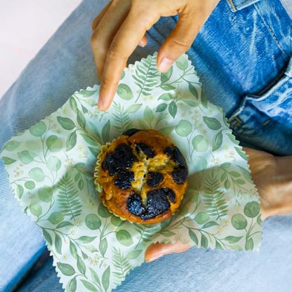 Beeswax Food Wraps, Botanical Leaves Wrap, 9 Pack Eco-Friendly Food Storage, Organic, Sustainable, Biodegradable, Zero Waste, Plastic-Free, For Sandwich, Bowl, Bread, 1XL, 3M, 5S - color: Green Botanical1