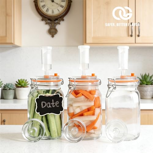 Wide Mouth 1.5L Fermentation Jar Kit – Pack of 3 Glass Fermenting Jars with Airlocks & Glass Weights for Sauerkraut, Kimchi, Pickles & More