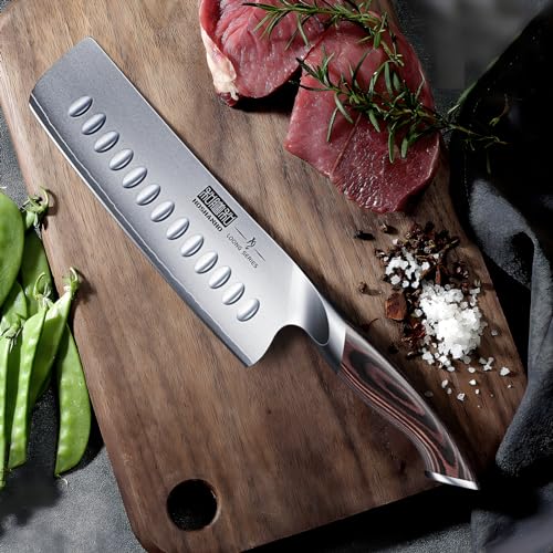 HOSHANHO 7 Inch Nakiri Knife, Japanese High Carbon Stainless Steel Chef Knife, Multipurpose Meat Vegetable Sharp Kitchen Knife with Ergonomic Pakkawood Handle - size: 7"