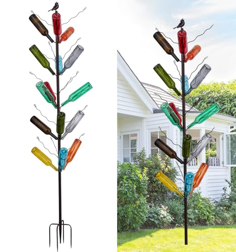 7.2FT Tall Wine Bottle Trees Stand for Garden Decorative, Rustproof Metal Bottle Tree Holder, Holds Up to 15 Bottles (Bronze)