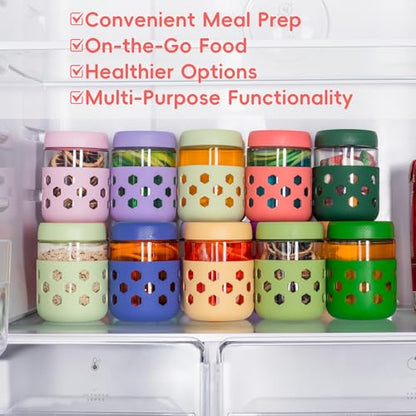 Gemice 6-Pack 16 oz Overnight Oats Containers with Lids and Silicone Sleeves, Glass Mason Jars with Airtight Lid, Dishwasher Safe, Wide Mouth Chia Seed Pudding Meal Prep Jar for Yogurt Berries Snack - color: Green, size: 16oz, 6-Pack