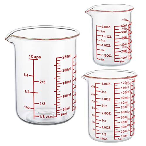Ackers High Borosilicate Glass Measuring Cup Set with Pour Spout,60ml(2OZ),120ml(4OZ), 250ml(8OZ) Glass Measuring Beaker for Kitchen or Restaurant, Easy to Read - size: 60ml/120ml/250ml Measuring Cup Set