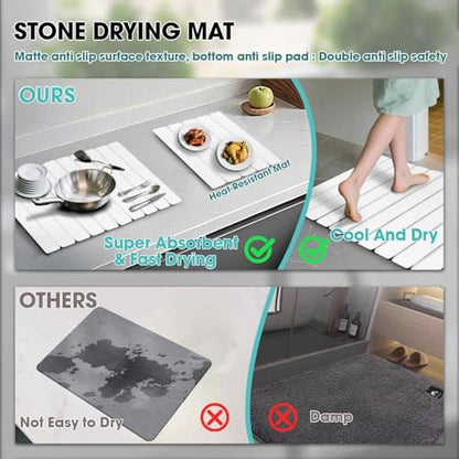 Dish Drying Mat Stone Bath Mat Diatomaceous Earth Stone Drying Mat For Kitchen Counter Sink Bath Mat Quick Dry Non Slip Foldable Dish Drying Rack Mat Large(24"×16" White) - size: 24" x 16"