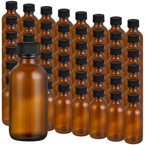 Small Glass Bottles with Lids Boston Round Shot Bottles for Health, Immunity, Ginger Juice, Essential Oils, Potion - Leak Proof Mini Travel Containers (Amber UV, 2oz-48Pack) - color: Amber UV, size: 2oz-48Pack