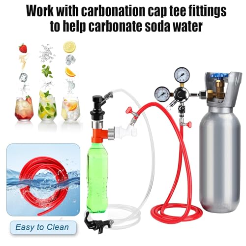 MRbrew 5 Feet Gas Line Ball Lock Keg Fitting Carbonation Cap Kit, Ball Lock Disconnect with Stainless Steel 5/16'' Draft Beer Barb Kegerator PVC Tubing Co2 Hose fit Soda Bottle Homebrew - size: 5Ft CO2 line kit with carbonation cap