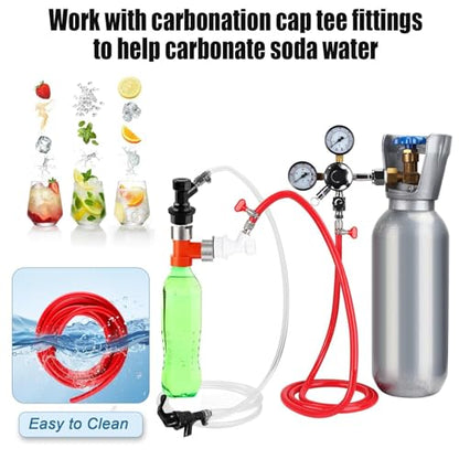 MRbrew 5 Feet Gas Line Ball Lock Keg Fitting Carbonation Cap Kit, Ball Lock Disconnect with Stainless Steel 5/16'' Draft Beer Barb Kegerator PVC Tubing Co2 Hose fit Soda Bottle Homebrew - size: 5Ft CO2 line kit with carbonation cap