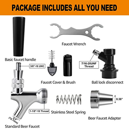 Stainless Steel Stem Beer Keg Tap Self-Closing Beer Tap Faucet Ball Lock Tap Polished Chrome-Plated Brass Beer Faucet Ball Lock Faucet with Ball Lock Quick Disconnect Picnic Corny Keg Tap